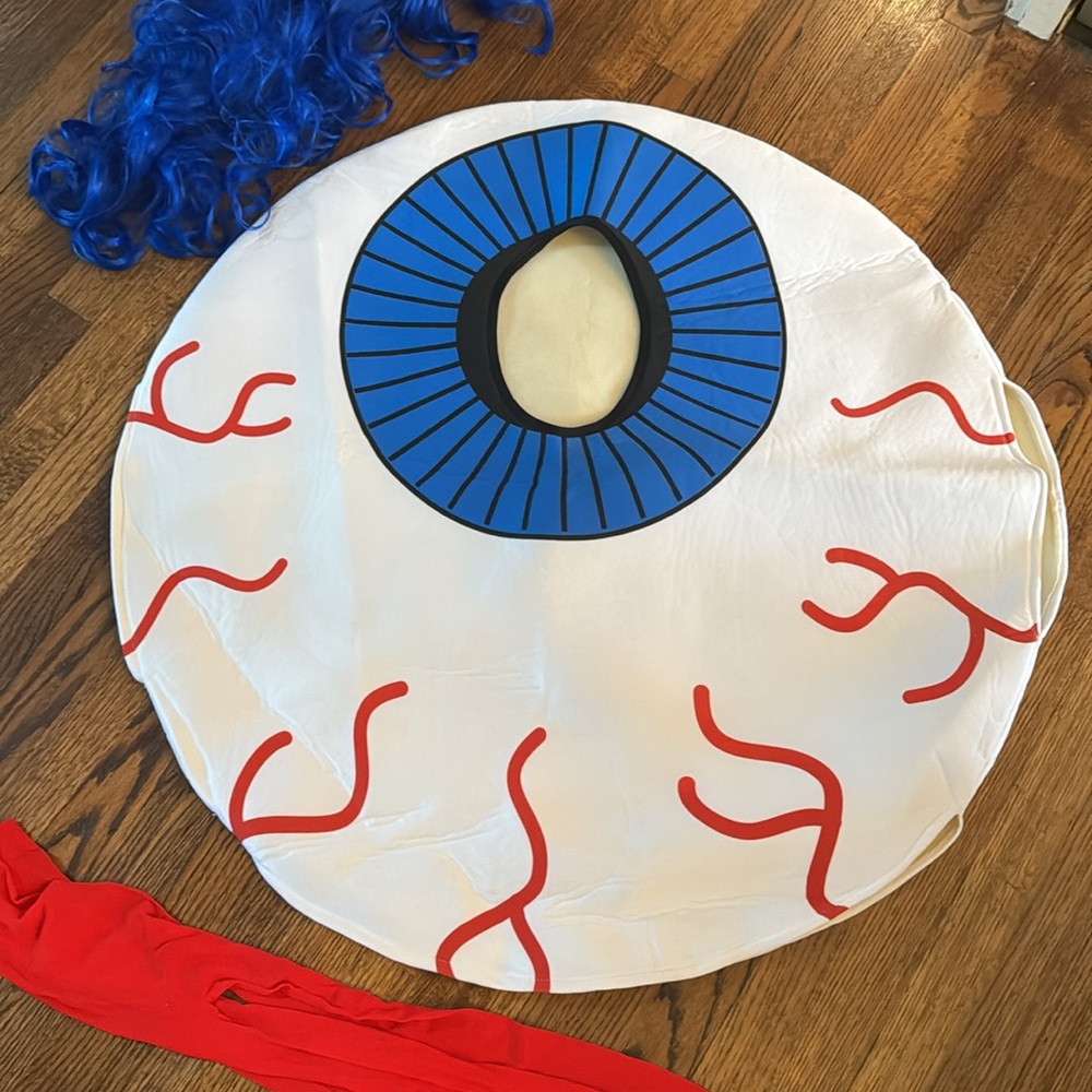 Women’s Red Eyeball Eye Halloween Costume Blue Wig and tights one size s m l 3PC